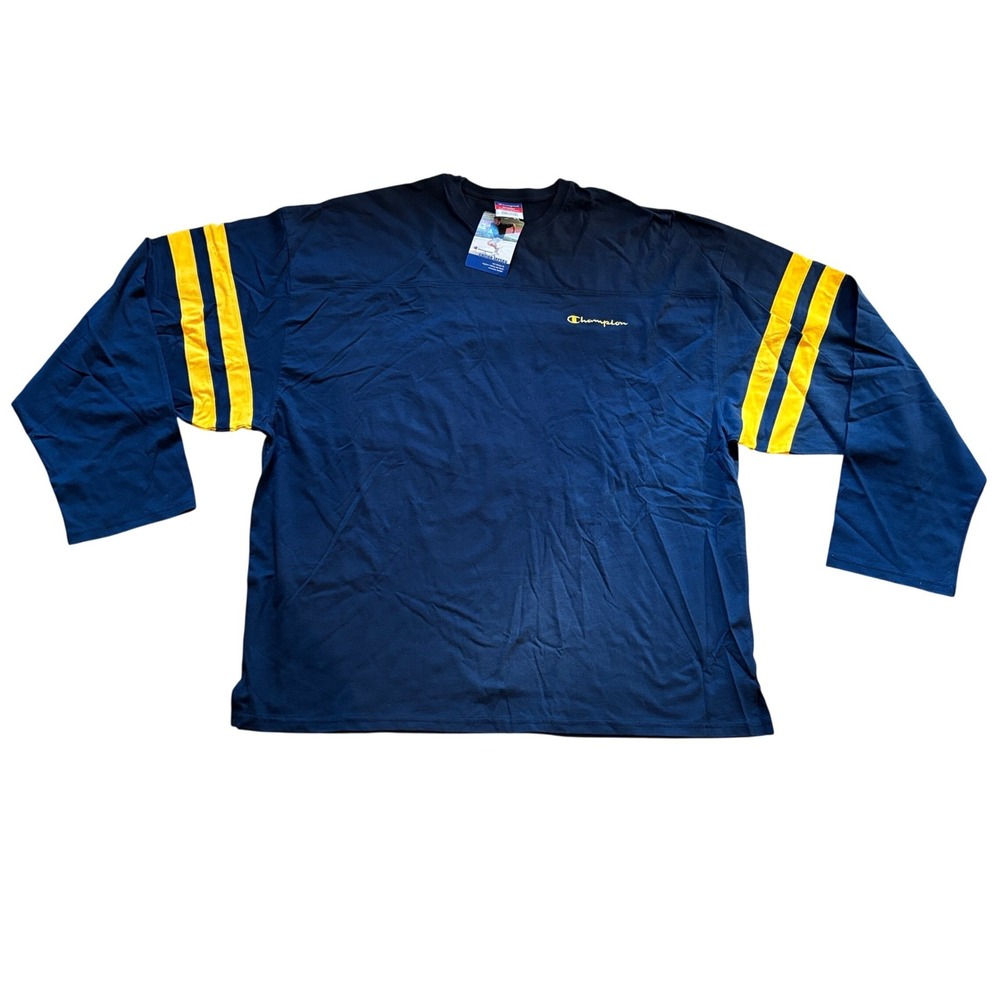 Champion Navy Blue Yellow Cotton Jersey Long Sleeve Rugby Shirt Size XXL NWT